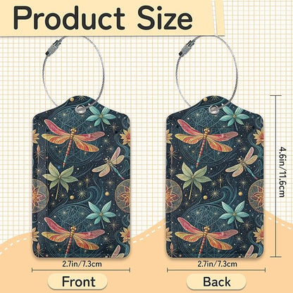 3 PCS Dragonfly Luggage Tags,Fantasy Dragonfly Suitcase Tags Privacy Cover ID Label with Stainless Steel Loop and Address Card for Travel Bag Suitcase