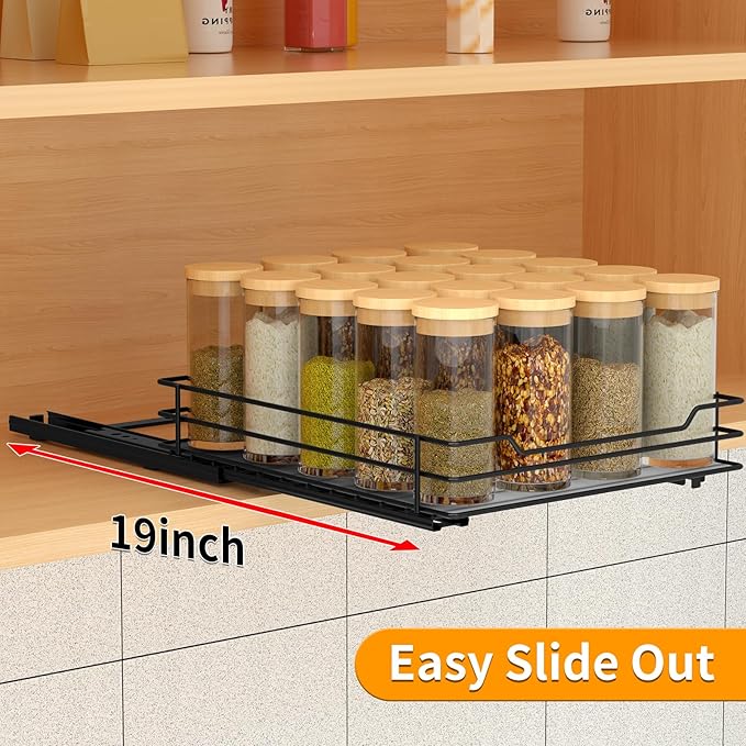 Pull Out Spice Rack Organizer for Cabinet, Heavy Duty Slide Out Spice Rack Organizer for Kitchen Cabinets and Pantry, Fits Spices, Sauces, Canned Food (8.5''Wx10.5''Dx2.5''H)