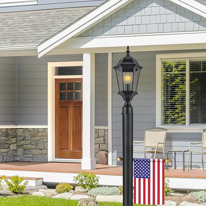 Design House Oak Creek Outdoor Post Light Fixture, Exterior Lamp Post Light, Black, Clear Glass, Includes Lamp Post, Cross Arm, 9.38 in W x 21.63 in H, 589853
