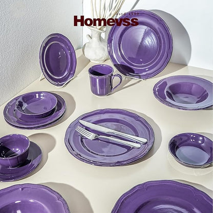20pc Dinnerware Set, Plate and Bowl Set, Stoneware Dishes Set for 4, Microwave and Dishwahser Safe, Scratch Resistant, French Countryside Speckled Antique Purple