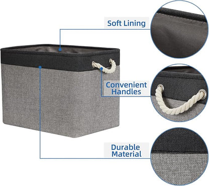 Temary Large Storage Baskets 2 Pack Cloth Basket for Shelves Collapsible Decorative Storage Organizer Baskets Canvas Storage Bins with Handles for Home(Grey&Black,16Lx12Wx12H Inches)