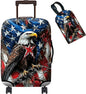 Luggage Cover + Tag, Eagle American Flag Travel Suitcase Protector for 18-20 inch Luggage (S) with Concealed Zipper, Washable Elastic Cloth, Dustproof, Anti-Scratch