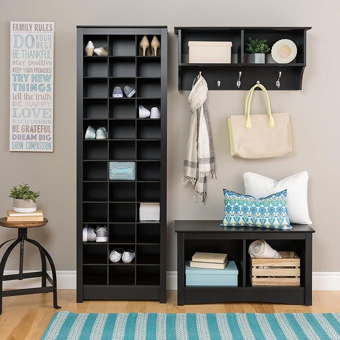 Prepac Elegant Black Shoe Storage Cabinet, Space-Saving Solution with Cubbies for 36 Pairs, 13"D x 23.5" W x 72.5" H