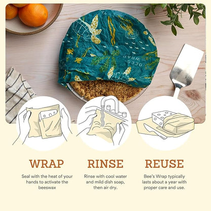 Bee's Wrap Beeswax Wraps for Food - Bread Wrap - Made in USA Reusable Bread Storage Bags - Organic & Eco-Friendly Alternative to Aluminum Foil, Sourdough Bags & Plastic Wrap, Ocean