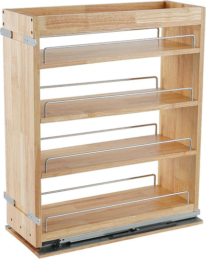 DINDON Pull Out Spice Rack Cabinet Organizer, (8" W x 21.9" D x 25.2" H) Multi-Use Soild Wood Pull Out Cabinet Organizer Slide Out Shelf Sliding Base Cabinet Storage Organization