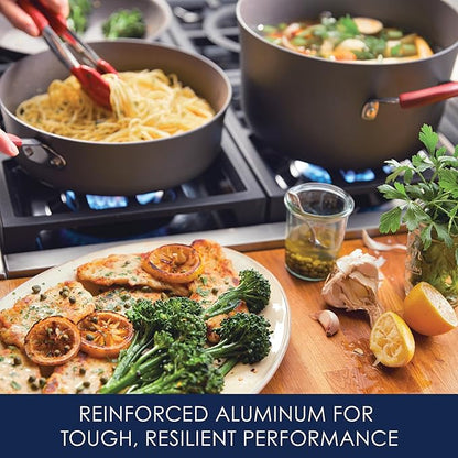Rachael Ray - 87630 Rachael Ray Cucina Hard Anodized Nonstick Cookware Pots and Pans Set, 12 Piece, Gray with Red Handles