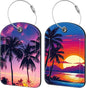 Palm Tree and Sunset Luggage Tag for Suitcase Set of 2 PU Leather Cute Luggage Tags with Stainless Metal Loop ID Label Privacy Flap Suitcase Tags for Women and Men Travel