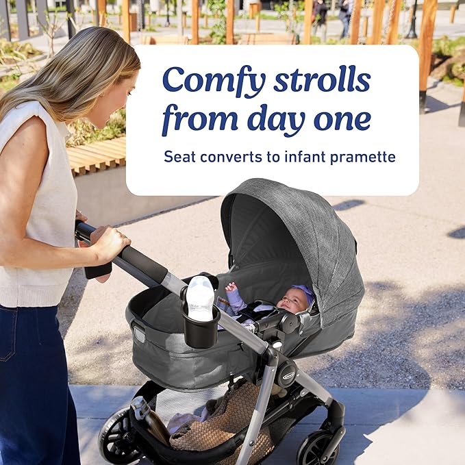 Graco Modes Pramette Travel System, 3-in1 Modular Carseat Stroller Combo, Infant Car Seat Carrier to Toddler Stroller, Includes the SnugRide 35 Car Seat, Ellington