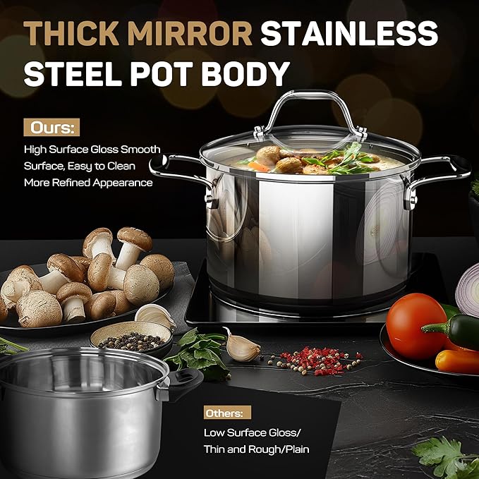 Tri-Ply Stainless Steel Pots and Pans Set 11-PC, 18/10 Stainless Steel Induction Cookware Set with Steamer Insert, Kitchen Cookware Sets with Stay Cool Ergonomic Handles, Dishwasher, Oven Safe