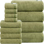 SEMAXE 12-Piece Family Bathroom Towel Set - 100% Cotton, 4 Bath Towels, 4 Hand Towels, 4 Washcloths, Ultra-Soft and Super Absorbent, Lighter Weight