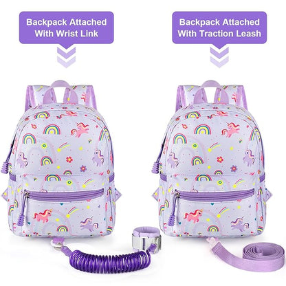 Accmor Toddler Backpack Leash, Cute Unicorn Baby Backpacks with Anti Lost Wrist Link, Mini Kids Backpack Leash Walking Harness for Outdoor Travel, Adorable Backpack Tether for Boys Girls 1-3 (Purple)