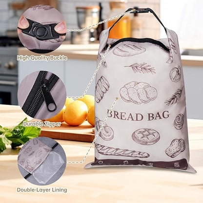 NiHome 2PCS Reusable Bread Storage Zipper Bags for Homemade Bread, 17"x12" Large Capacity Bags, Freezer Storage Zipper Bag, Double-Layer Protection with Waterproof & Oil-Resistant Lining