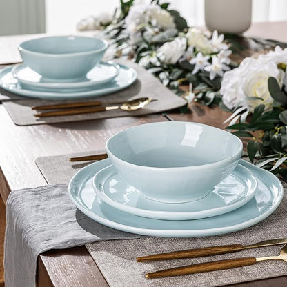 LERATIO Ceramic Dinnerware Sets for 6,Porcelain Plates and Bowls Sets with Wavy Edge,Microwave & Dishwasher & Oven Safe,Light Weight & Scratch Resistant Dishes Sets-Light Blue(18pcs)