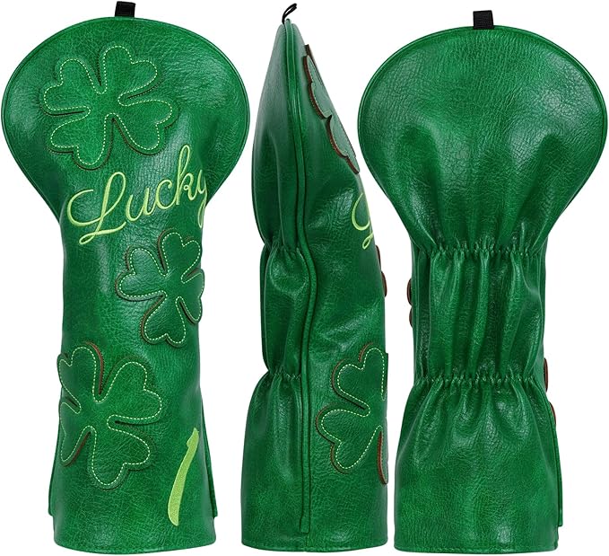 Golf Headcovers Golf Club Head Covers Four Leaf Clover Good Luck Charm - Clover Style Premium Leather Driver Fairway(FW) Wood Hybrid(UT) with Number Tags