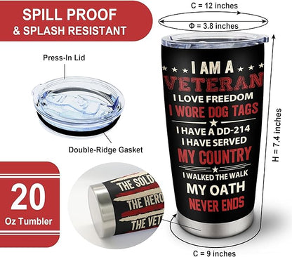 Veterans Day Gifts Tumbler 20oz, Gift for Veteran, Veteran Gifts for Men, Army/Marine Corps Veterans Present, Vietnam Veterans Present, Gift for Proud Patriotic Hard Head Veterans Drink Cup