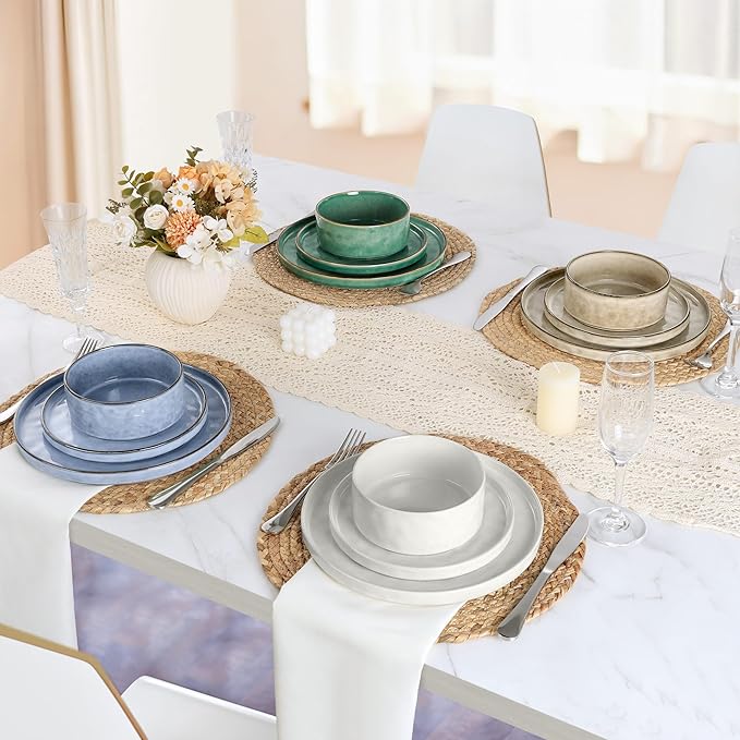 LIANYU 18 Pcs Dinnerware Sets for 6, Plates and Bowls Dinner Set, Stoneware Dish Tableware for Dessert Salad Pasta, Microwave & Dishwasher Safe, Serenity Blue