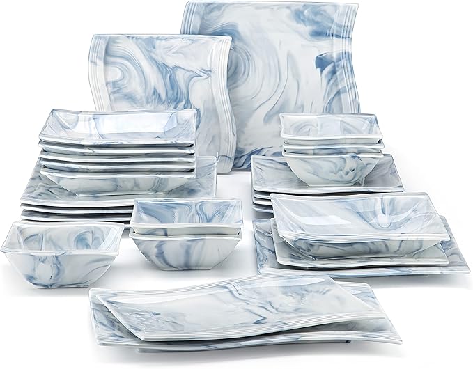MALACASA Plates and Bowls Sets, 26 Piece Blue Dinnerware Sets
