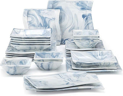 MALACASA Plates and Bowls Sets, 26 Piece Blue Dinnerware Sets