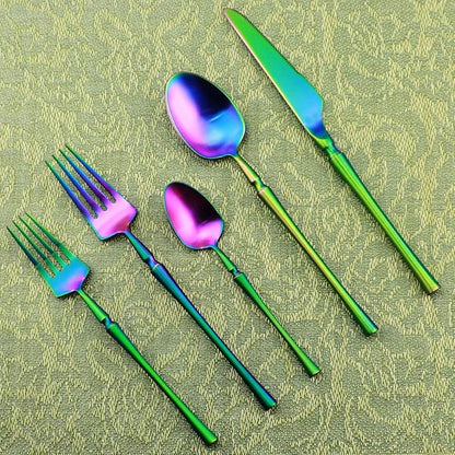 Gugrida Unique & Beautiful Flatware Set - 5 Piece Iridescent Silverware Sets | 18/10 Stainless Steel Reusable Cutlery Set | Rainbow Utensils Service For 1 with Dessert Fork, Knife, Spoon, Dinner Fork