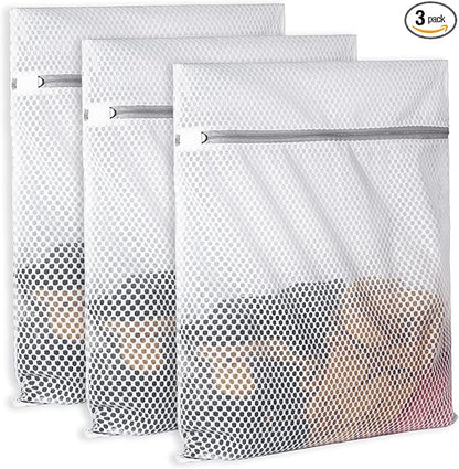 3Pcs Durable Honeycomb Mesh Laundry Bags for Delicates 125gsm Net Fabric Durable and Reusable Delicate Wash Bag,Organization Bag for Lingerie,Sock,12 x 16 Inches(3 Medium)