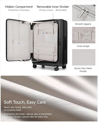 LUGGEX Checked Suitcase Top Opening, FLT Expandable Polycarbonate Hard Shell Suitcase with Wheels (FLO-Lite, Black, 28 Inch, 105L-115L)