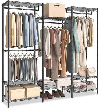 SONGMICS Portable Wardrobe Closet Heavy Duty Clothes Rack, Freestanding Closet Organizer,15.8 x 68.9 x 70.9 inches,Metal Garment Rack with Adjustable Wire Shelves, Dividable, Ink Black ULGR431B01