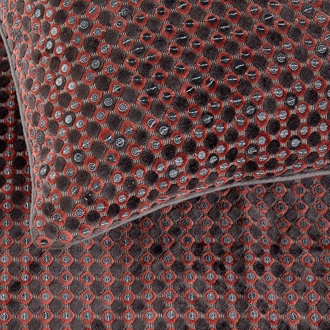 The HomeCentric Grey Bed Runner, CA King Size 86"x18" Decorative Bed Runner with 2 Matching Pillow Cover, Peach & Grey Velvet Bed Scarf in Sequins Embroidery - Ditto Dots