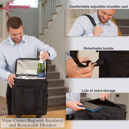 Wine Bags for Travel - 6 Bottle Wine Bag/Wine Carrier - Wine Luggage For Professionals and Consumers. 3-in-1 Wine Tote, Rolling Suitcase and Insulated Cooler Bag with Removable Dividers