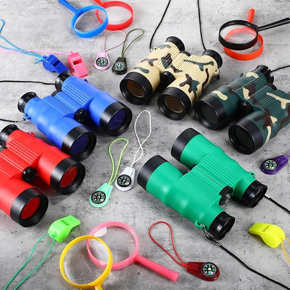 12 Set Binocular Compass Magnifying Glass Set Christmas Birthday Gift Small Telescope Binocular with Whistle Bag for Outdoor Exploring Stocking Stuffer(Fresh Color,Vivid)