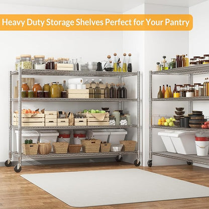 Himimi Storage Shelves with Wheels, 4-Tier Heavy Duty Steel Wire Rack Storage Shelving, Adjustable Metal Storage Shelves for Garage Kitchen Pantry Bathroom Laundry 18" D*60" W*72" H, Silver