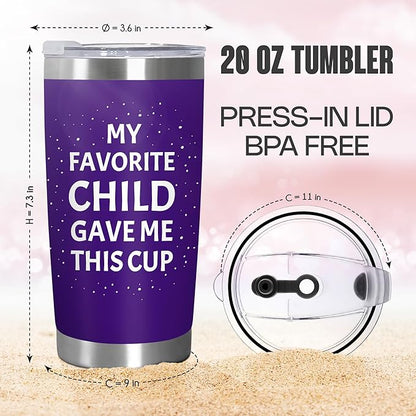 TEEZWONDER Christmas Birthday Gifts for Mom from Daughter Son - Favorite Child 20 oz Stainless Steel Insulated Coffee Tumbler with Lid - Mothers Mama Birthday Gifts, Funny Tumbler for Women
