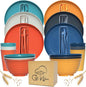 48 Pcs Wheat Straw Dinnerware Sets for 6- Unbreakable Dinnerware Set with Large Plates, Bowls and Cups-BPA Free, Lightweight, Microwave Safe Wheat Straw Plates and Bowls Sets, RV Camping Dishes
