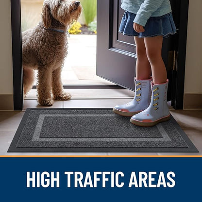 OLANLY Front Door Mat Indoor Outdoor Entrance, Waterproof All-Season, All-Weather Doormat, Sturdy Natural Rubber, Fade Resistant, Low Profile, Easy Clean Patio Porch Entryway Mat, 59x35, Grey