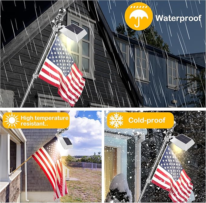 Solar Flag Pole Light, Bright Warm White 3000k Flagpole Light Upgrade Solar