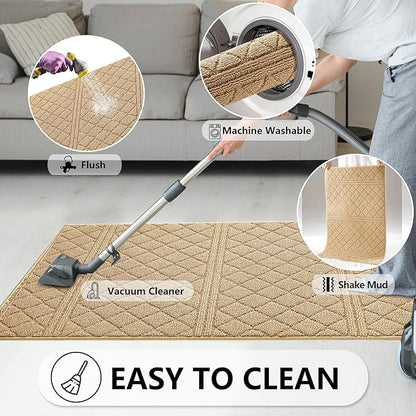 REFETONE Indoor Doormat, Front Back Door Mat 32"x40" Absorbent Rubber Backing Non Slip Door Mats, Low-Profile Resist Dirt Entrance Rugs, Machine Washable Door Rug Inside Floor Mat for Entryway, Brown