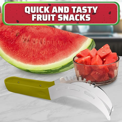 Stainless Steel Watermelon Slicer Tool – 9.05" x 1.5" Watermelon Cutter Tool Cuts 1 In Cubes & Slices – Ergonomic Handle, Mess-Free Fruit Cutting for Cantaloupe, Honeydew, Papaya & Other Summer Snacks