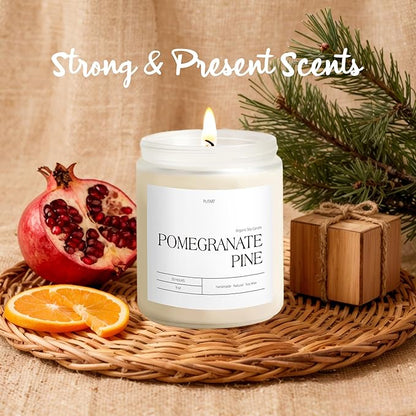 Pomegranate Pine Candles for Home Scented, 9oz Natural Soy Aromatherapy Non Toxic Candles with Essential Oil, Home Fragrance Stress Relief & Meditation Jar Candles Gifts for Women & Men
