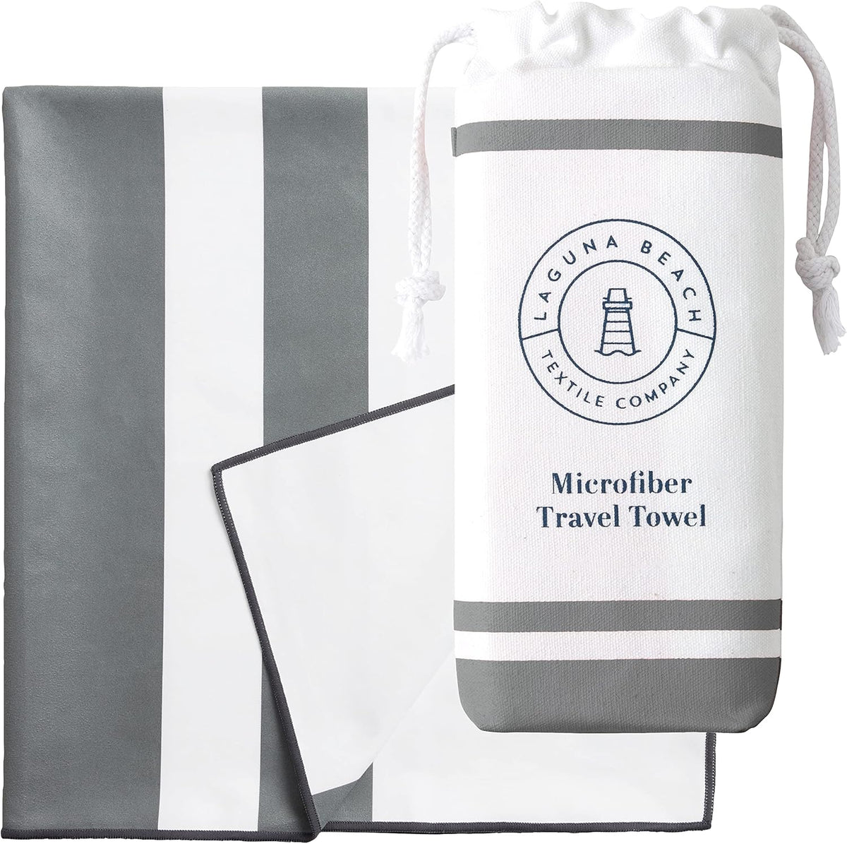 Gray Microfiber Beach Towel by Laguna Beach Textile Co - Sand Free, Light Weight Striped Pool Towel - Perfect for Yoga, Gym, Beach, Pool - Extra Large, 35" x 75" - Quarry Gray