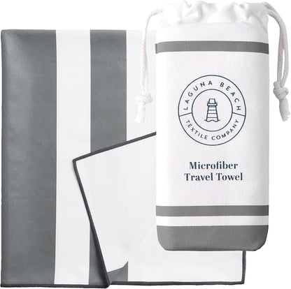 Gray Microfiber Beach Towel by Laguna Beach Textile Co - Sand Free, Light Weight Striped Pool Towel - Perfect for Yoga, Gym, Beach, Pool - Extra Large, 35" x 75" - Quarry Gray