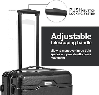3 Piece Luggage Set, Hardshell Luggage Sets with TSA Lock, PC+ABS Lightweight Suitcase Sets with 360° Spinner Wheels BLACK (20/24/28)