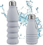 Foldable Drinking Bottle - BPA-free, leak-proof - Ideal festival accessory and practical outdoor companion with carabiner (Grey)