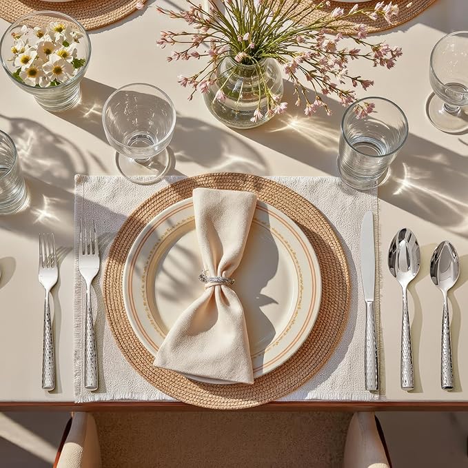 KINGSTONE Silverware Set, 40-Piece 18/10 Stainless Steel Flatware Set - Roman Column Embossed Thick Handle, for Wedding, Home, Restaurant, Kitchen and Party, Mirror Polish & Dishwasher Safe