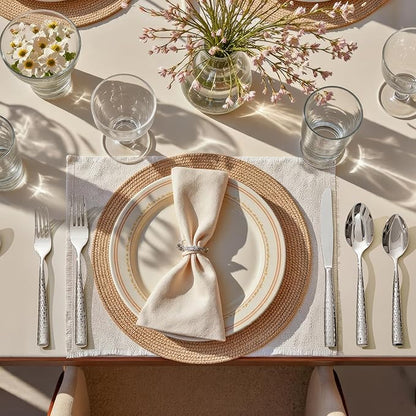 KINGSTONE Silverware Set, 40-Piece 18/10 Stainless Steel Flatware Set - Roman Column Embossed Thick Handle, for Wedding, Home, Restaurant, Kitchen and Party, Mirror Polish & Dishwasher Safe