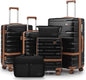Luggage Sets Lightweight Hard Shell Suitcases with Spinner Wheels for Family Travel - Durable PC+ABS Material Carry On Luggage YKK Zippers (Black, 6 Piece Sets (18/20/24/28/DB/TB))