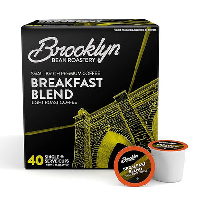 Brooklyn Beans Breakfast Blend Gourmet Coffee Pods - Compatible with Keurig 2.0 K Cup Brewers, 40 Count, Smooth and Balanced