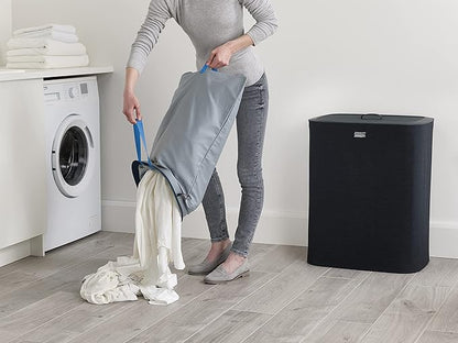 Joseph Joseph Tota 90 liter/23.8 gallon Laundry Hamper Separation Basket with lid, 2 Removable Washing Bags with Handles - Black