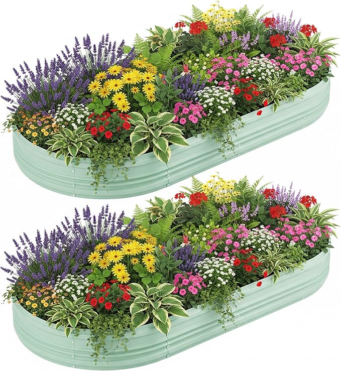 WORKPRO 2PK 8x4x1ft Outdoor Galvanized Raised Garden Bed, Easy Assembly Planter