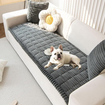 OTOB Sofa Covers for 3 Cushion Couch Washable, Fuzzy Non Slip Pet Friendly Couch Cover Protector Love Seat, All Seasons Soft Plush Furniture Bed Mats Sofa Slipcovers (Dark Gray, 31.5" x 70.9'')