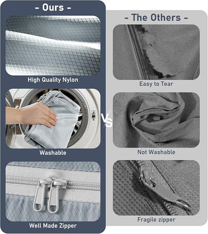 DIMJ Comforter Storage Bag - 100L Large Capacity Blanket Storage Compression Bags, Washable Space Saving Self Compression Organizer with Window Handles, Space Saver for Clothes, Bedding, Sheet