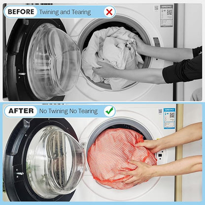 4Pcs Mesh Laundry Bags Washing Machine Mesh Wash Bags for Clothes,Underwear,Lingerie, Bed Linen with Drawstring Closure Sturdy(4 Size, Orange)
